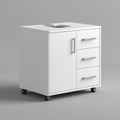 Meuble de rangement en bois sur roulettes, coloris blanc