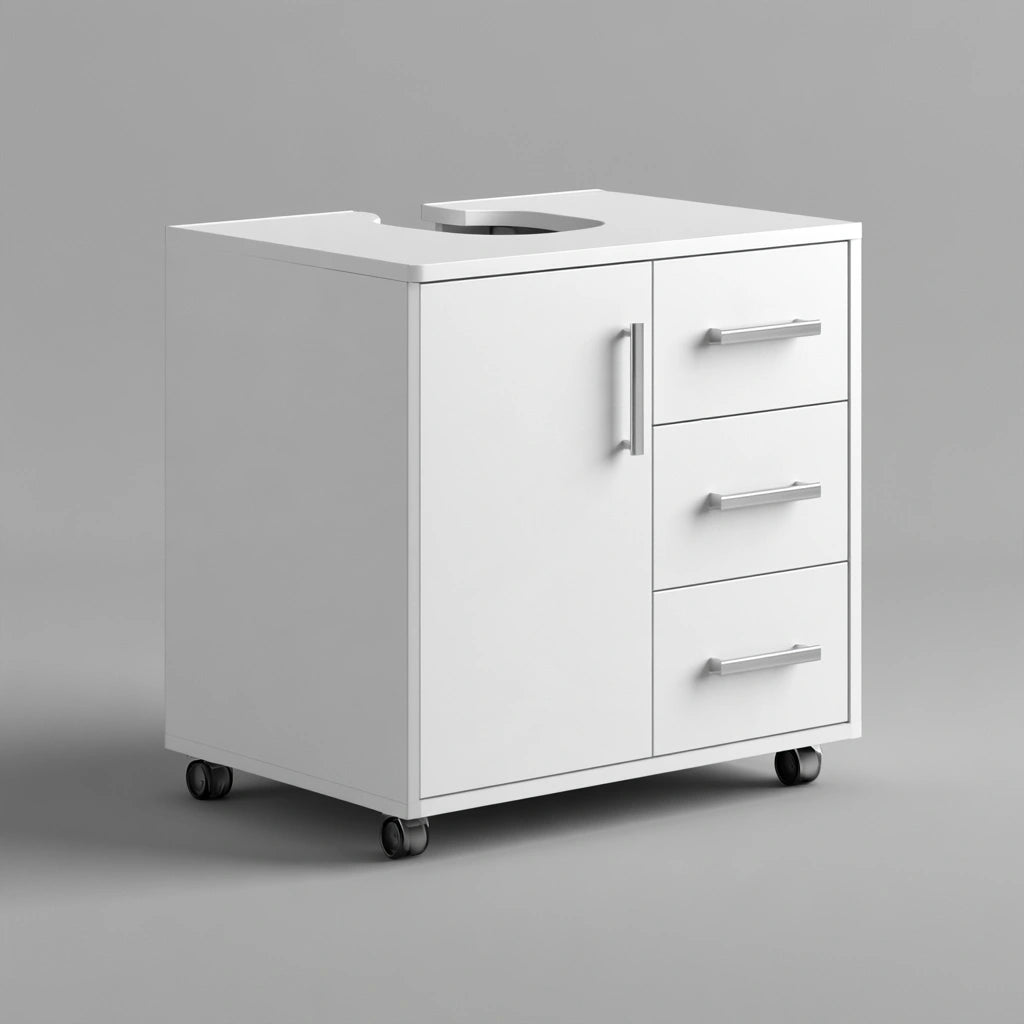 Meuble de rangement en bois sur roulettes, coloris blanc