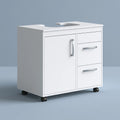 Meuble de rangement en bois sur roulettes, coloris blanc