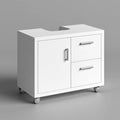 Meuble de rangement en bois sur roulettes, coloris blanc