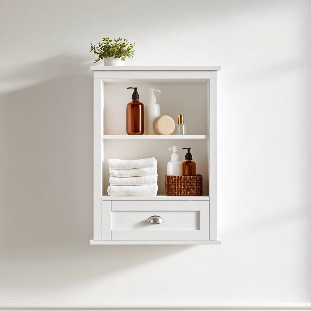 Meuble de rangement en bois mural suspendu, coloris blanc