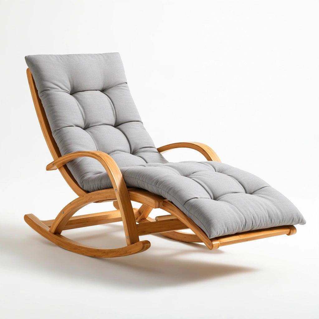 Fauteuil à bascule rembourré en bois, coloris gris clair