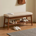 Banc à chaussures avec assise rembourrée en bois, coloris beige